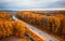 Autumnal Highway Views Aerial Serenity over Woods and Overpasses
