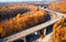 Autumnal Highway Views Aerial Serenity over Woods and Overpasses