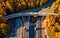 Autumnal Highway Views Aerial Serenity over Woods and Overpasses