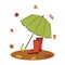 Autumnal illustration, umbrella with boots