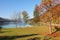 Autumnal lake shore of walchensee, bavaria