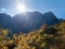 Autumnal landscape karwendel mountains with bright sun