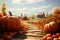 Autumnal landscape with pumpkins and fall