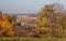 Autumnal leaf colors at Biebrza river bridge Poland