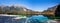 Autumnal panoramic view of Tovel lake, Val di Non within the Adamello-Brenta Natural Park, Trentino Alto-Adige, Italy.