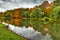 Autumnal scenery of pond in the park