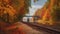 Autumnal scenery and the railway bridge. Generative AI