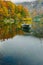 Autumnal scenic view of boats on the Bohinj lake