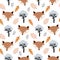 Autumnal seamless pattern with cute foxes and leaves