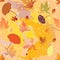 Autumnal seamless pattern with umbrellas,leafs,sleet on grunge stained background