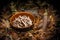 Autumnal still life composition: clay pot and honey mushrooms