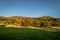 Autumnal sunset landscape with Sleza Mountain, Poland.