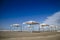 Autumnal view of the gazebos on the beach of Viareggio