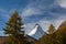 Autumnal view of the Matterhorn peak Cervino Mountain