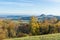 Autumnal view from the outlook â€žHegaublickâ€œ over the Volcanic Landscape Hegau