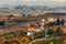 Autumnal vineyards on the hills near La Morra in Piedmont, Italy.