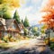 Autumnal Watercolor Of Colorful Apgar Village