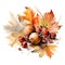 Autumnal Watercolor Decorations on White Background for Invitations and Scrapbooking.