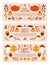 Autumnal web banners, covers, backgrounds, cards, flyers. Cute illustrations of pumpkin, mushroom, leaves, berries, flowers.