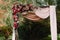 Autumnal wedding arch decoration of roses, apples, grape and pomergranate