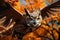 Autumns aerial guardian Majestic owl soars through vibrant foliage