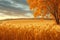 Autumns beauty captured in a tranquil rural landscape of golden fields