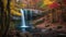 Autumns Serenity: A Surreal Waterfall in a Colorful Forest