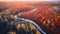 Autumns Serpentine Beauty: A Winding River Through a Colorful Forest