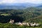 Auvergne landscape with Saint-Nectaire, Murol castle and the Sancy massif