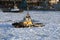 Auxiliary ships in seaport of St. Petersburg during winter navigation. Russia