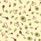 Avacado, cosmetics face cream, on a yellow background, cute doodle seamless pattern, for fabric