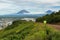 Avachinsky-Koryaksky group of volcanoes and Petropavlovsk-Kamchatsky from Mishennaya hills