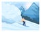 Avalanche concept. Natural disaster chasing a skier. Man escaping