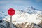 Avalanche sign post in Gudauri winter resort in Georgia caucasus mountains