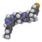 Avapritinib cancer drug molecule. 3D rendering. Atoms are represented as spheres with conventional color coding: hydrogen white