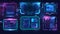 An avatar box template with blue neon glow in sci fi style. This is a modern cartoon set of frames for a digital game