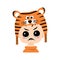 Avatar of boy with angry emotions, grumpy face, furious eyes in tiger hat