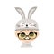 Avatar of boy with big eyes and wide happy smile in cute rabbit hat with glasses