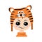 Avatar of boy with emotions of suspicious, displeased face in tiger hat