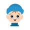 Avatar of a child with big eyes and a wide smile in a blue knitted hat