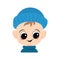 Avatar of a child with big eyes and a wide smile in a blue knitted hat