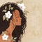 Avatar of elegant girl in profile in boho authentic modern style. Girl in white flowers. The concept of beauty