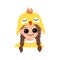 Avatar of girl with big eyes and wide happy smile in cute yellow chicken hat.