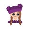 Avatar of girl with emotions of suspicious, displeased eyes in purple hat with pompom