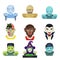 Avatar halloween party role characters bust icons flat design greeting card template vector illustration