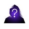 The avatar is hooded, indicated by a question mark. Anonymous, unauthorized user. Isolated vector illustration