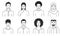 Avatar icons. Different types of appearance - Muslim, African, Asian and Caucasian. Collection of vector isolated icons in line