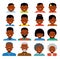 Avatar icons. Flat. African american ethnic people. People generations at different ages.