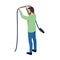 Avatar man holding a cord icon, flat desgin