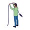 Avatar man holding a cord icon, flat desgin